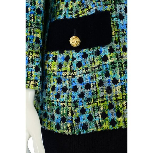 Vintage ESCADA Boucle Jacket sz 44 / 14  Aqua/Green Multi Check - Picture 4 of 9